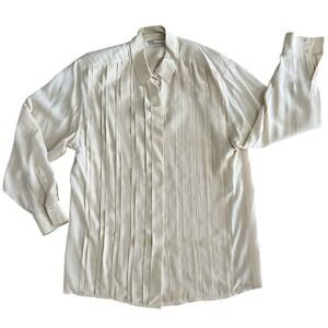 Vintage Silk‎ Dana Buchman Top Size 12 Cream Pleated Long Sleeve Button Down